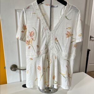 Ricki's Cream Floral V-Neck Blouse